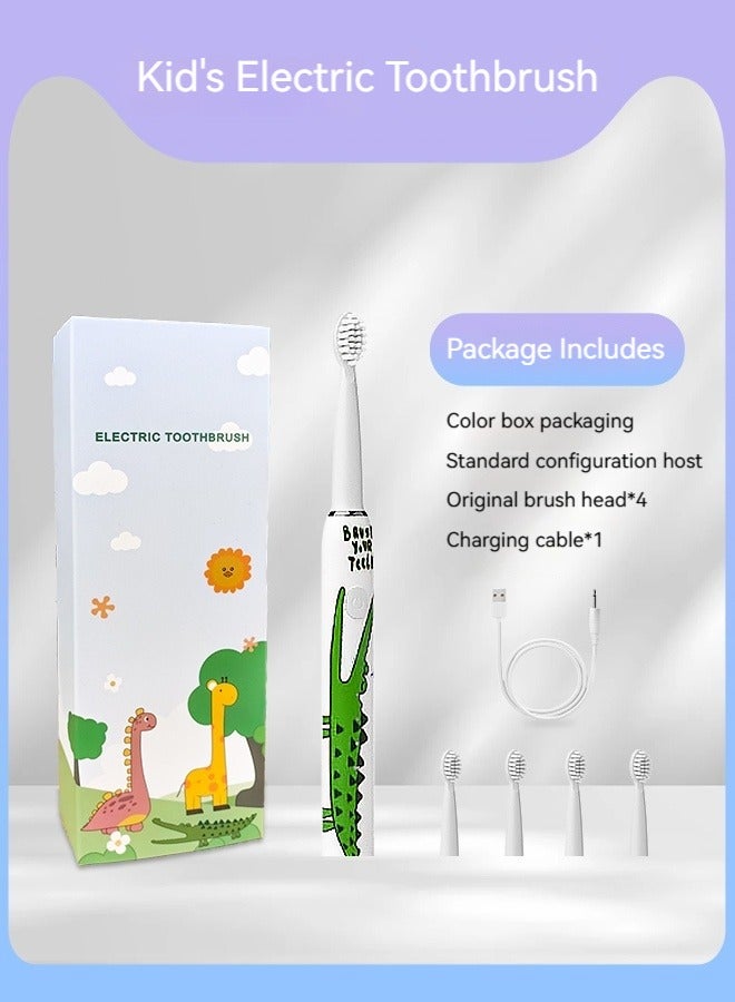 Gift for Kids Crocodile pattern children's electric toothbrush, 30-second reminder, 2-minute timer, IPX7 water resistance, 3 tooth protection modes, 90-day battery life - Image 1