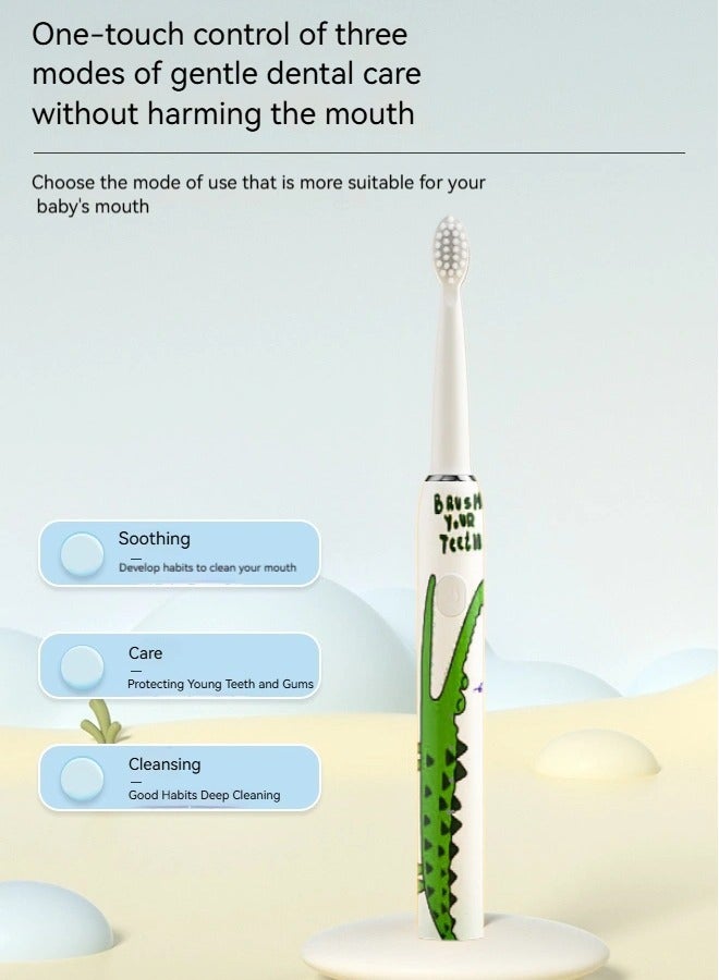 Gift for Kids Crocodile pattern children's electric toothbrush, 30-second reminder, 2-minute timer, IPX7 water resistance, 3 tooth protection modes, 90-day battery life - Image 3