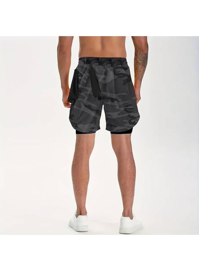VITION Gym Shorts for Men, Men's Activewear Running Shorts,Drawstring Gym Shorts Men, 2 Layer Loose Athletic Shorts with 4 Pockets (Medium, Camouflage Gray) - Image 5