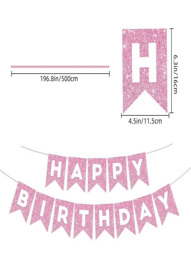 Abilat Coquette Pink Glitter Birthday Banner - Swallowtail Flag Decorations for Girls - Image 2