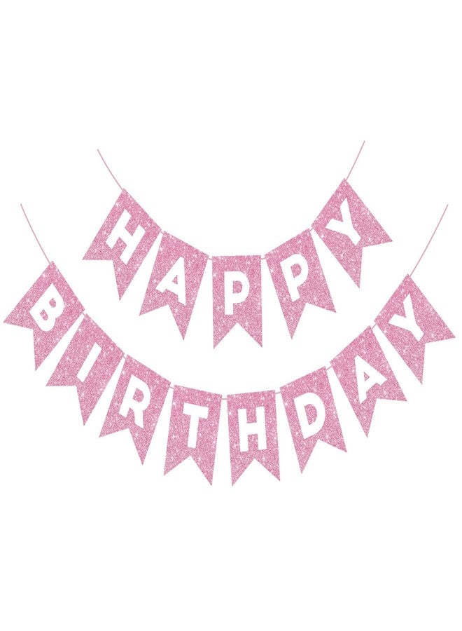 Abilat Coquette Pink Glitter Birthday Banner - Swallowtail Flag Decorations for Girls - Image 1