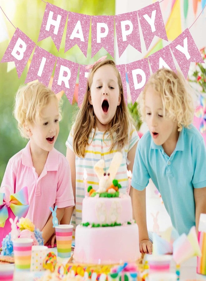 Abilat Coquette Pink Glitter Birthday Banner - Swallowtail Flag Decorations for Girls - Image 4