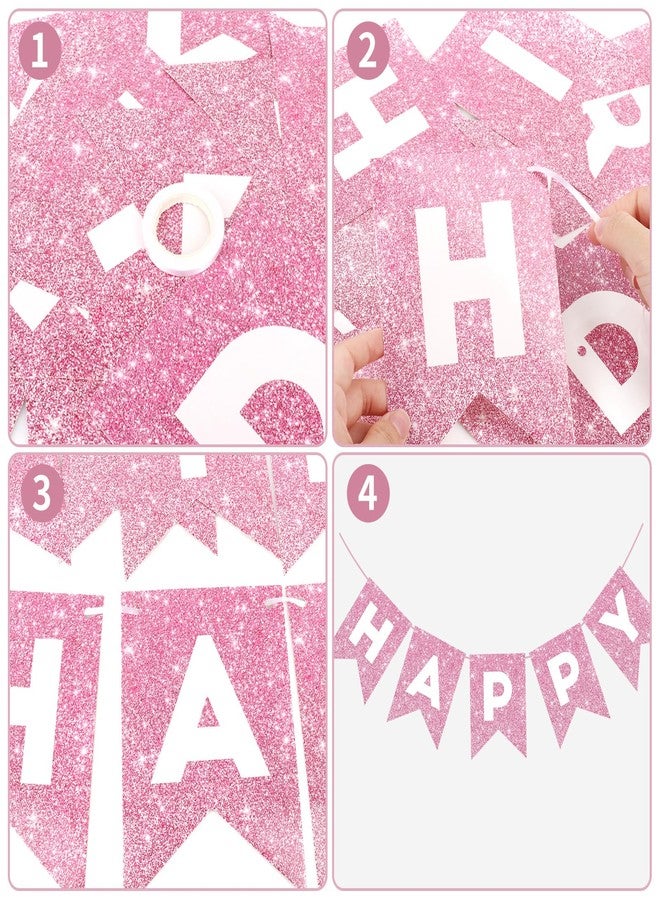 Abilat Coquette Pink Glitter Birthday Banner - Swallowtail Flag Decorations for Girls - Image 3
