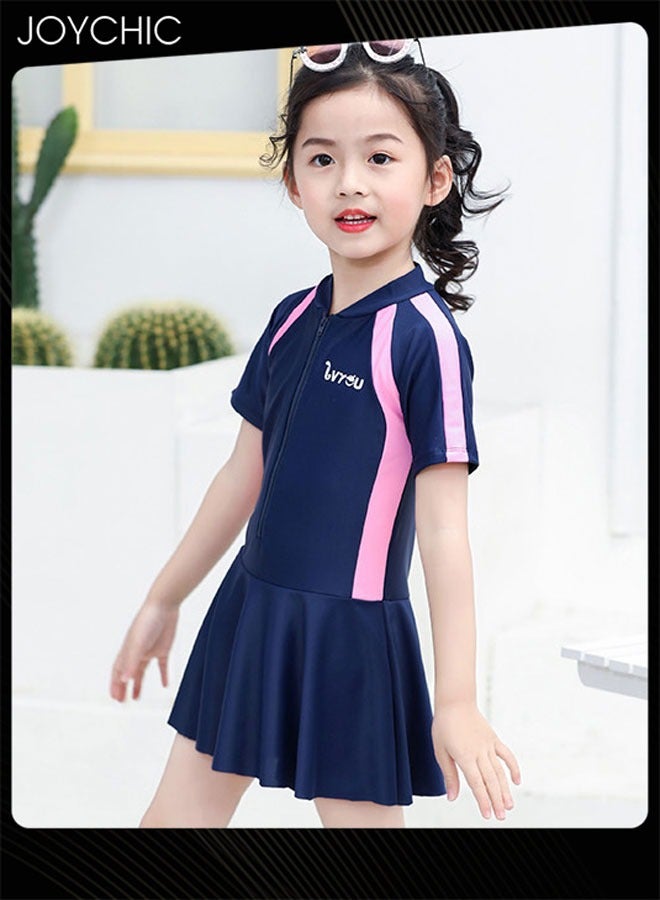 Joychic فستان سباحة للبنات بأكمام قصيرة صيفي سريع الجفاف وقابل للتنفس مع تنورة مزخرفة، ملابس سباحة للأطفال قطعة واحدة - Image 2