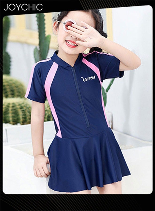 Joychic فستان سباحة للبنات بأكمام قصيرة صيفي سريع الجفاف وقابل للتنفس مع تنورة مزخرفة، ملابس سباحة للأطفال قطعة واحدة - Image 3