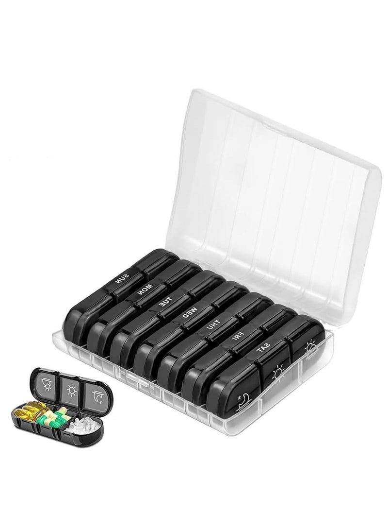 Generic Pill Organizer 3 Times a Day, Large Weekly Pill Case 7 Day, Daily Pill Box with 21 Compartments, Pill Dispenser Supplement Holder for Pills/Vitamin/Fish Oil - Black  - Image 1