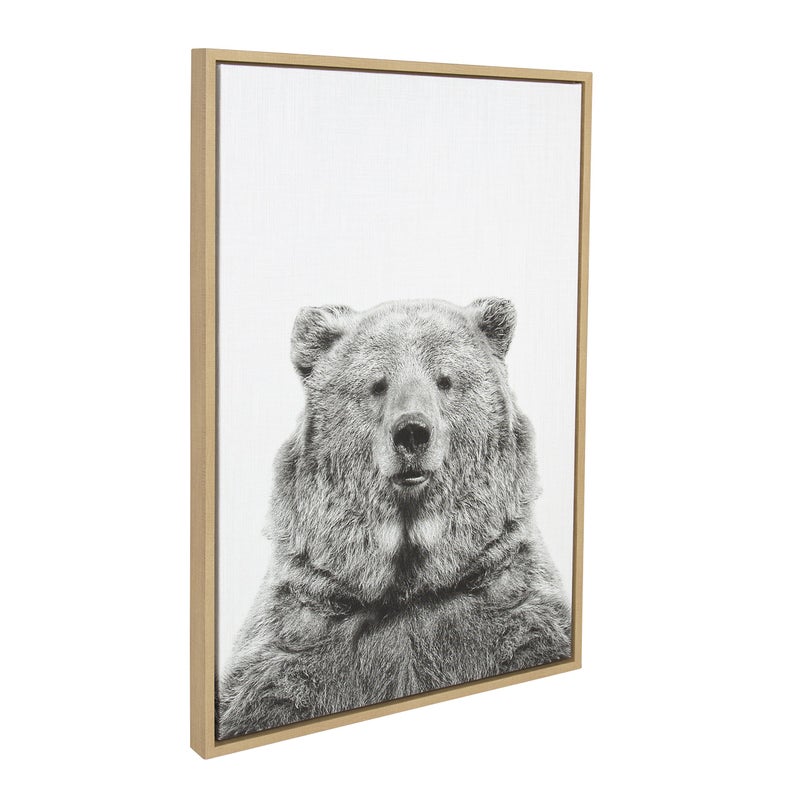 Kate and Laurel Sylvie Bear Animal Print Black and White Portrait Framed Canvas Wall Art by Simon Te Tai, 23x33 Natural - Image 2