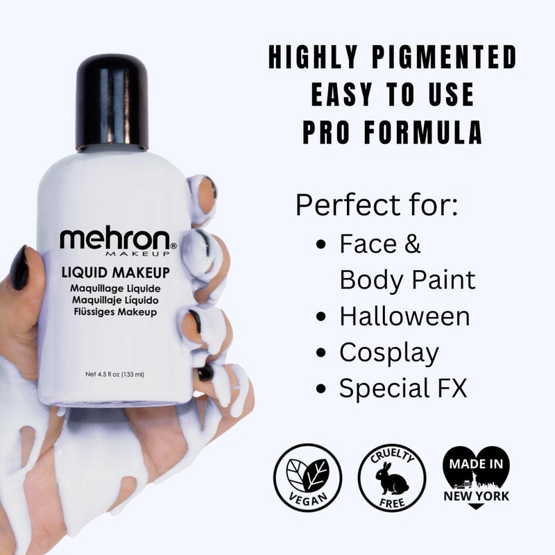 Mehron Makeup Liquid Makeup | Face Paint and Body Paint Perfect for Halloween, Cosplay I Air Brush Compatible 4.5 oz (133 ml) (MOONLIGHT WHITE) - Image 2