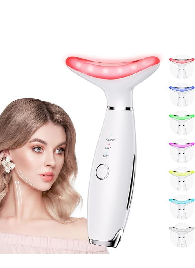 Generic Facial Massager, 7 Color Red Light Therapy for Face and Neck for Wrinkles, Double Chin, Vibrating Facial Massager with Thermals White  - Image 1