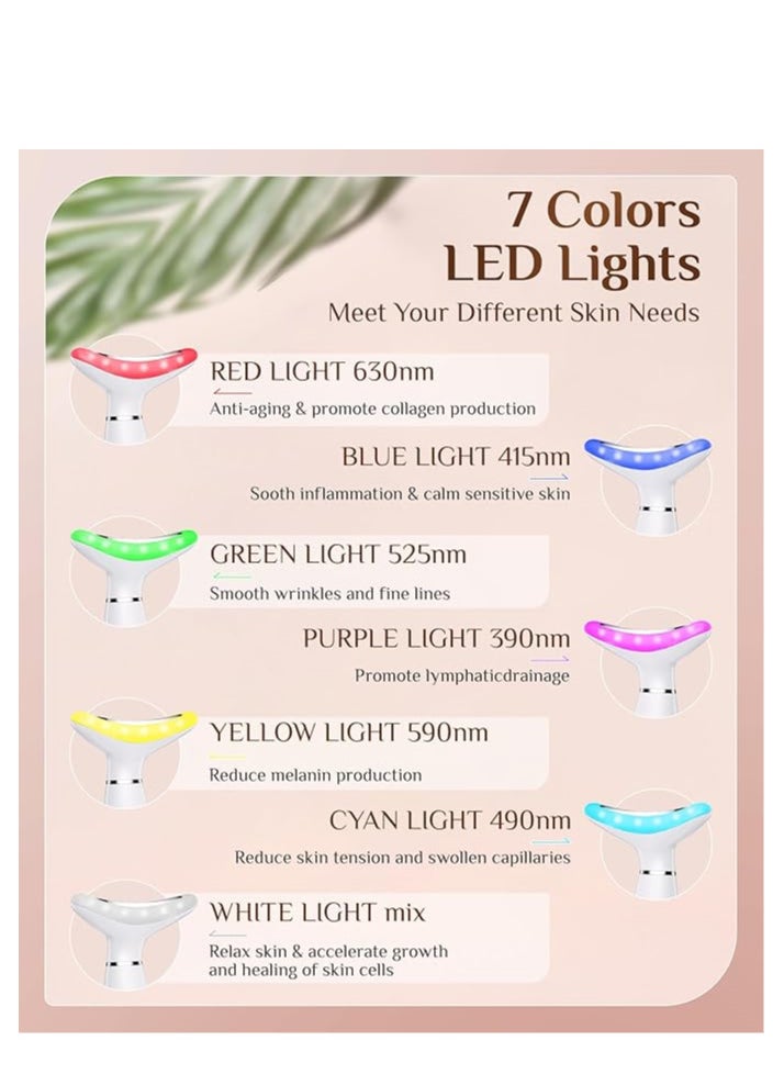 Generic Facial Massager, 7 Color Red Light Therapy for Face and Neck for Wrinkles, Double Chin, Vibrating Facial Massager with Thermals White  - Image 2