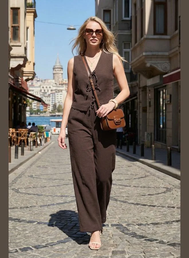 ليلا Lela Cotton Regular Fit Muslin Set with Tie Detail for Women SET 5866660