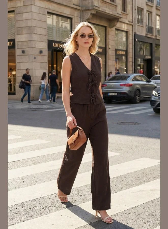 ليلا Lela Cotton Regular Fit Muslin Set with Tie Detail for Women SET 5866660