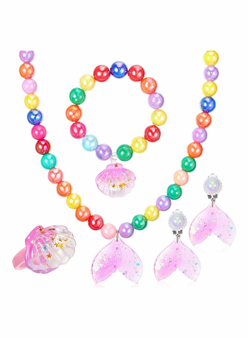 Zikra Mermaid Necklace Bracelet Set Mermaid Jewelry Kit Included Shell Necklace Bracelet Ring Earrings for Mermaid Party Costume Jewelry Supplies - Image 1