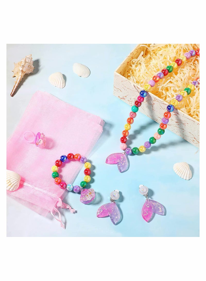 Zikra Mermaid Necklace Bracelet Set Mermaid Jewelry Kit Included Shell Necklace Bracelet Ring Earrings for Mermaid Party Costume Jewelry Supplies - Image 3