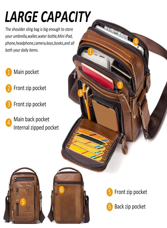 HUMERPAUL Messenger Bag for Men, Man Bag Genuine Leather Crossbody Shoulder Bag Handbag Satchel Bags for Work Travel (Brown) - Image 4
