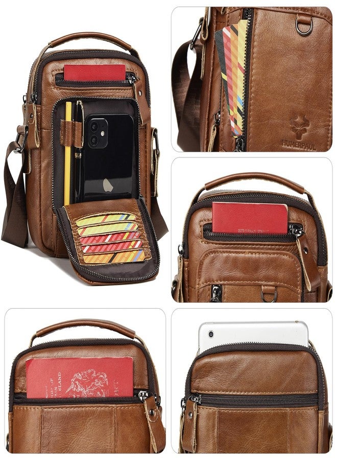 HUMERPAUL Messenger Bag for Men, Man Bag Genuine Leather Crossbody Shoulder Bag Handbag Satchel Bags for Work Travel (Brown) - Image 3