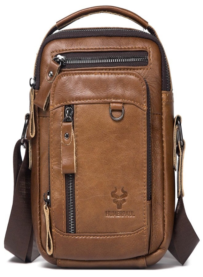 HUMERPAUL Messenger Bag for Men, Man Bag Genuine Leather Crossbody Shoulder Bag Handbag Satchel Bags for Work Travel (Brown) - Image 1