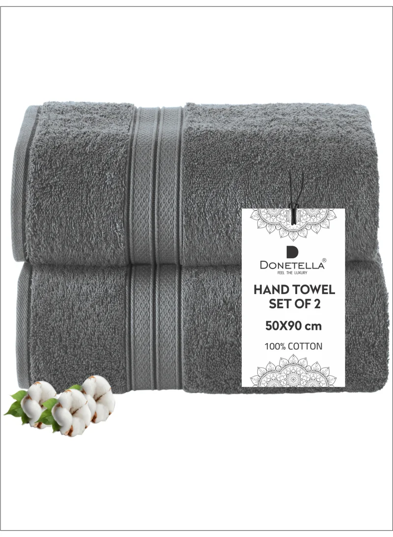 Donetella Premium 100 % Combed Cotton 2-Pcs Hand Towel Set (50 X 90 CM) 600 GSM Super Soft Hand Towel, Highly Absorbent, Quick Dry,Best Towel for Bathroom, Spa And Hotel,White
