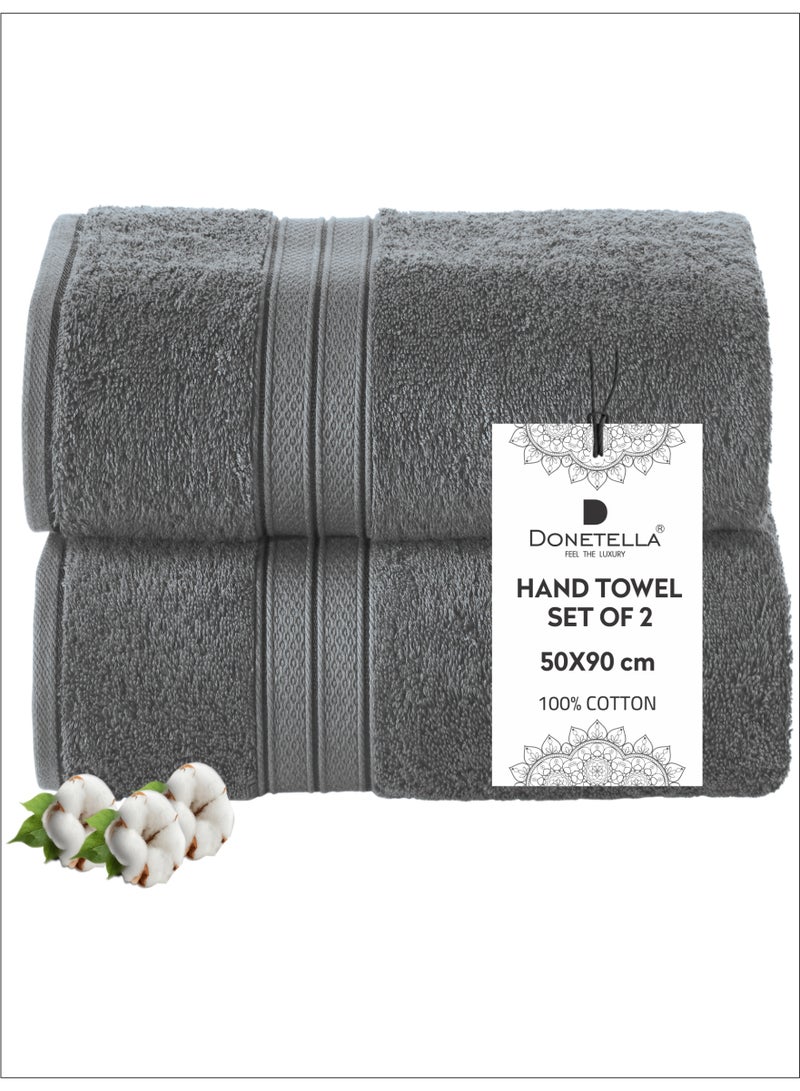 Donetella Premium 100 % Combed Cotton 2-Pcs Hand Towel Set (50 X 90 CM) 600 GSM Super Soft Hand Towel, Highly Absorbent, Quick Dry,Best Towel for Bathroom, Spa And Hotel - Image 1