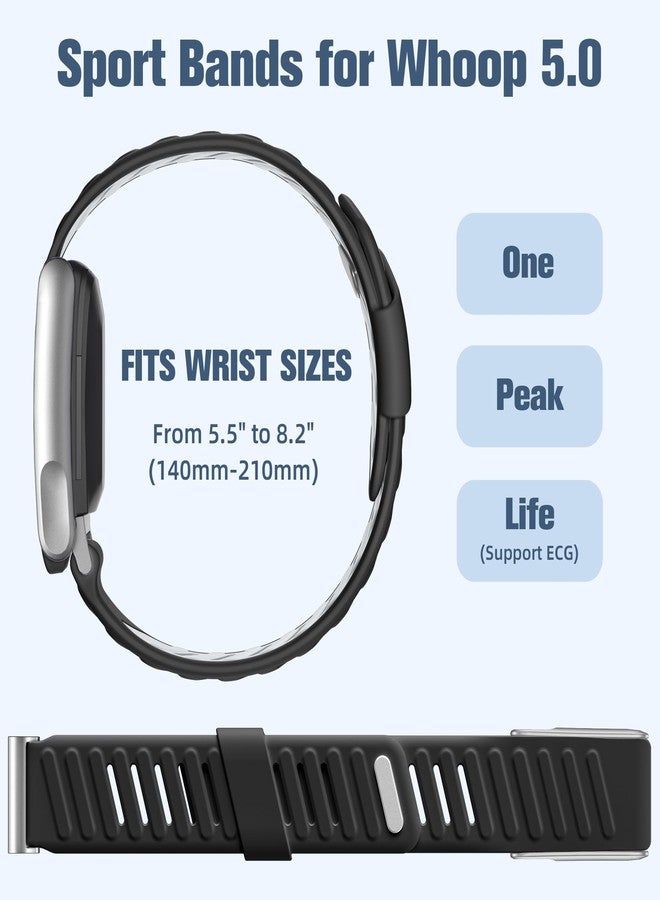 Getino Sport Band Compatible with Whoop 5.0 Bands One, Peak and Life/MG, Breathable Waterproof Silicone Adjustable Replacement Accessories Strap for Whoop Band 5.0 Fitness Activity Tracker, BlackGray - Image 5