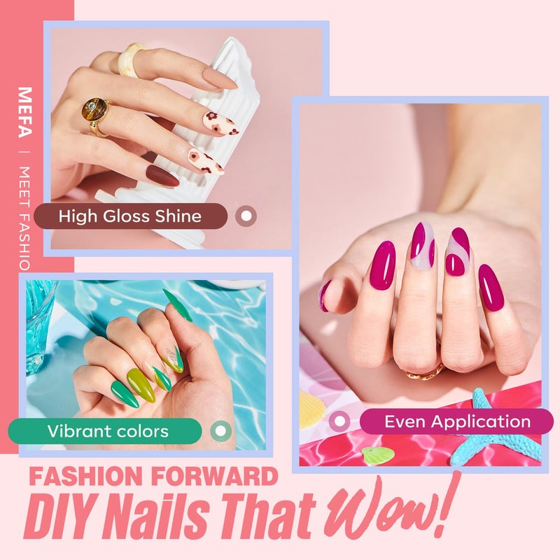 MEFA 60 Pcs Gel Nail Polish Kit with U V Light, 32 Colors Popular Soak Off Nude Pink Red Gel Polish Nail Set with Matte/Glossy Gel Top Base Coat Manicure Tools Nail Art Decorations DIY Salon - Image 3