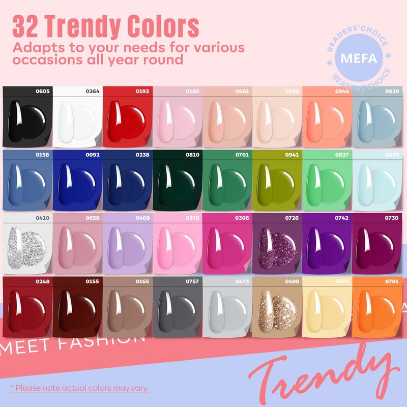 MEFA 60 Pcs Gel Nail Polish Kit with U V Light, 32 Colors Popular Soak Off Nude Pink Red Gel Polish Nail Set with Matte/Glossy Gel Top Base Coat Manicure Tools Nail Art Decorations DIY Salon - Image 4