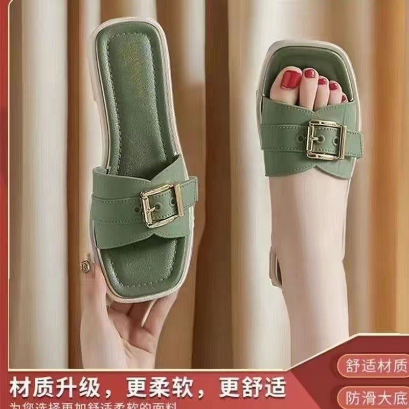 Non-Slip Fashionable Womens Sliders 818 green [belt buckle]]