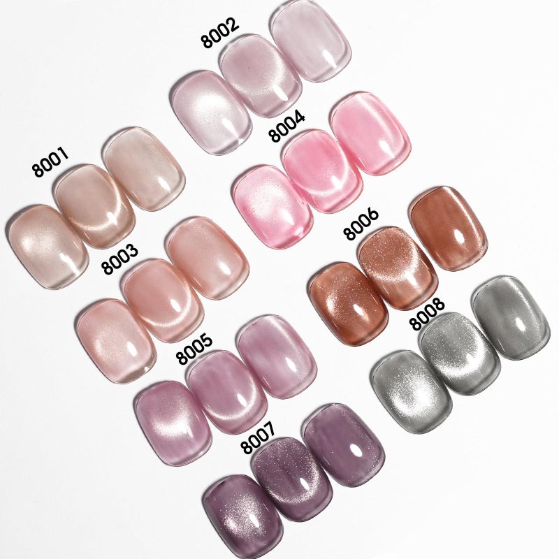 CANNI 8 Pcs 9 ML Cat Eye Gel Nail Polish Set, Jelly Pink Red Purple Glitter Holographic Cat Eye Gel Polish Kit with Magnet Shimmer Colors Soak Off Led Manicure Salon DIY Gifts - Image 2