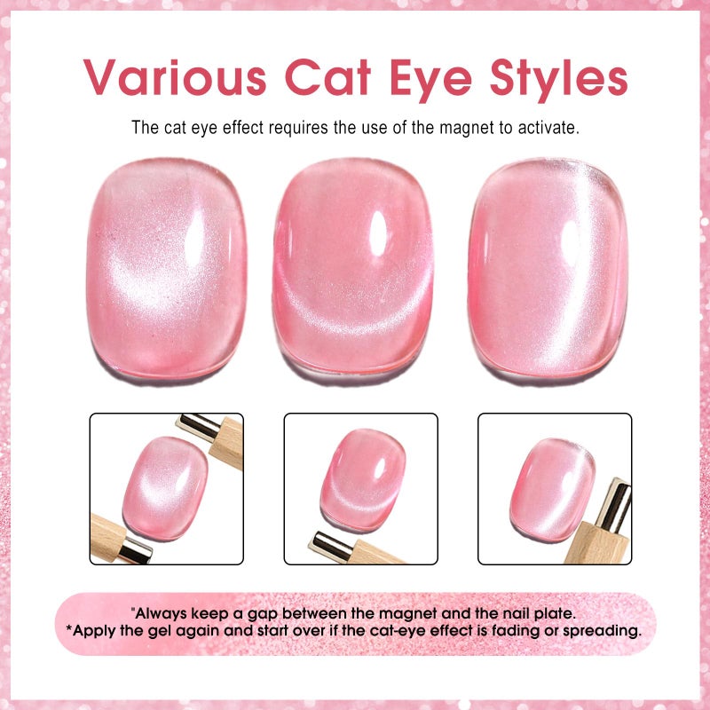 CANNI 8 Pcs 9 ML Cat Eye Gel Nail Polish Set, Jelly Pink Red Purple Glitter Holographic Cat Eye Gel Polish Kit with Magnet Shimmer Colors Soak Off Led Manicure Salon DIY Gifts - Image 5