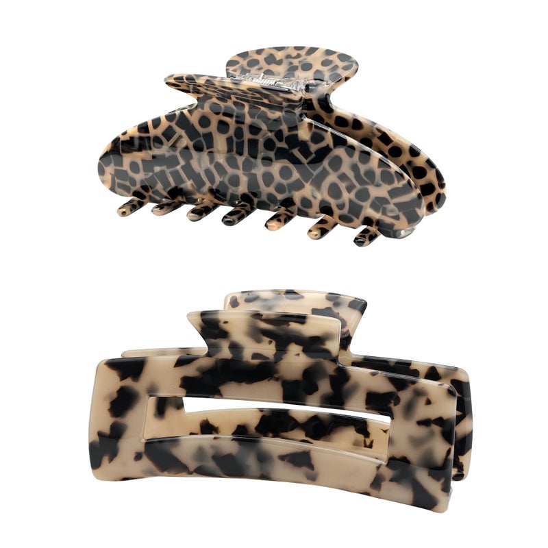 YIERSO Large Hair Claws Clips, Hair Clips for Women, Acetate Claw Clips Hold Non-Slip, 4.33â€œJaw Clip Big Barrettes Stylish Hair Accessories for Thick/Nomal/Thin Curly Hair, 2Pack (Black Brown) - Image 1