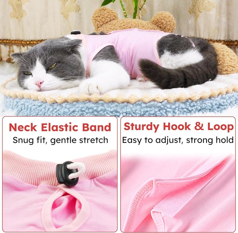 KASTWAVE Trendy natural assorted colors Cat Recovery Suit M, Breathable Surgical Bodysuit for Female Cats After Spay or Abdominal Surgery, Anti-Licking Wound Protection Onesie, Comfortable E-Collar Alternative for Post-Surgery Care, Pink Moisture proof - Image 3