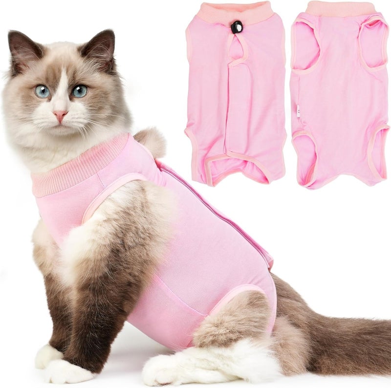 KASTWAVE Trendy natural assorted colors Cat Recovery Suit M, Breathable Surgical Bodysuit for Female Cats After Spay or Abdominal Surgery, Anti-Licking Wound Protection Onesie, Comfortable E-Collar Alternative for Post-Surgery Care, Pink Moisture proof - Image 1