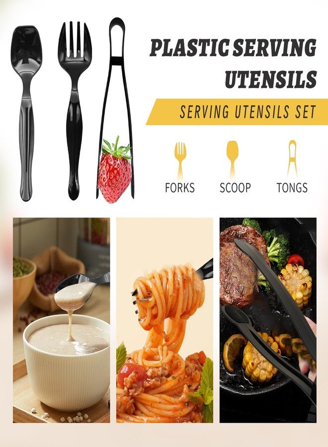 Thrseely 36PCS 9'' Plastic Serving Utensils Set Large Disposable Serving Spoons Forks Tongs for Serving Food Heavy Duty Black Large Party Utensils Supplies for Buffet Restaurant Dinner Salad Noodles Soup - Image 3