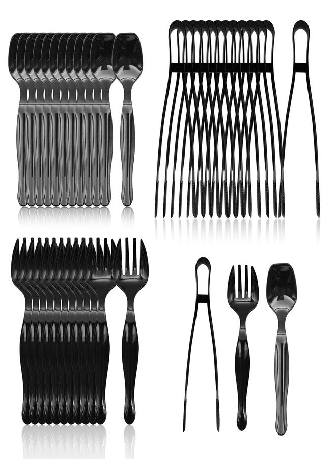 Thrseely 36PCS 9'' Plastic Serving Utensils Set Large Disposable Serving Spoons Forks Tongs for Serving Food Heavy Duty Black Large Party Utensils Supplies for Buffet Restaurant Dinner Salad Noodles Soup - Image 1