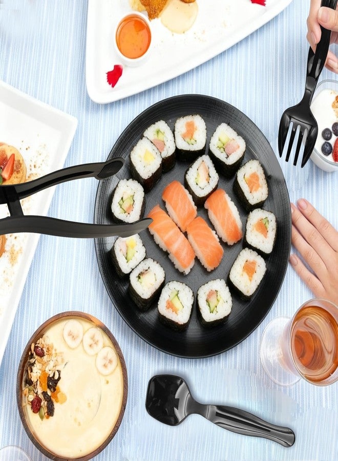 Thrseely 36PCS 9'' Plastic Serving Utensils Set Large Disposable Serving Spoons Forks Tongs for Serving Food Heavy Duty Black Large Party Utensils Supplies for Buffet Restaurant Dinner Salad Noodles Soup - Image 5