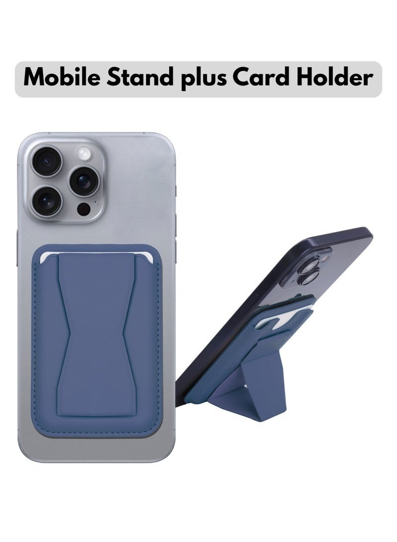 ELTRAZONE Leather Mobile Stand with 3 Card Holder – 2 in 1 Universal Wallet & Phone Stand | Stick-On Adhesive Design for All Smartphones | Compact, Durable & Stylish Accessory | Dark Blue - Image 1