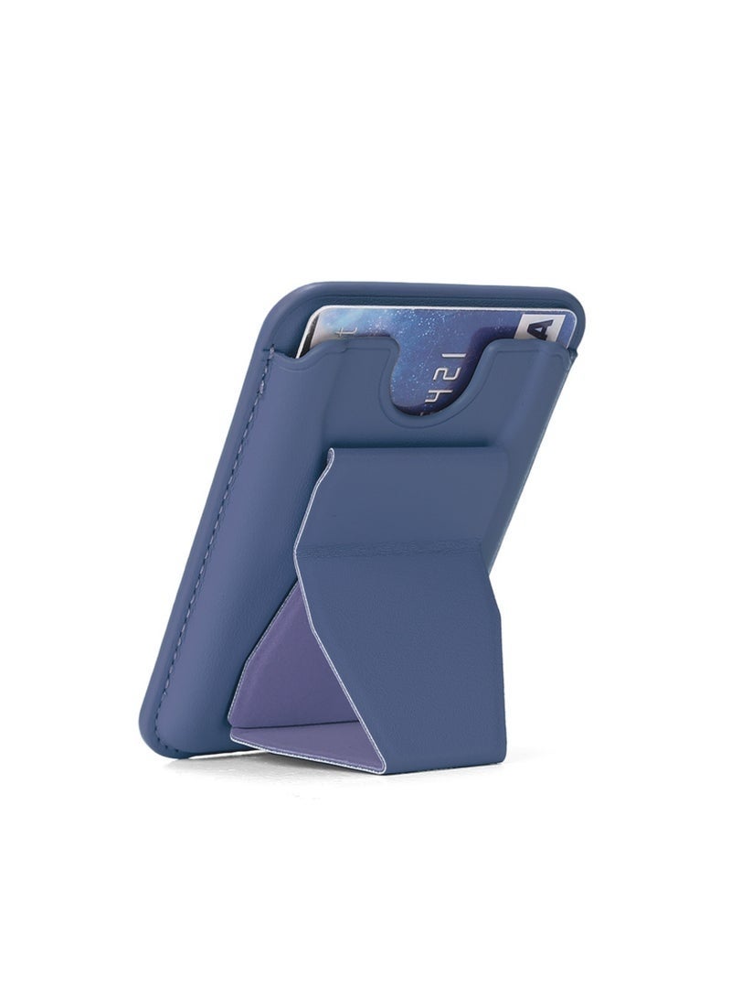 ELTRAZONE Leather Mobile Stand with 3 Card Holder – 2 in 1 Universal Wallet & Phone Stand | Stick-On Adhesive Design for All Smartphones | Compact, Durable & Stylish Accessory | Dark Blue - Image 3