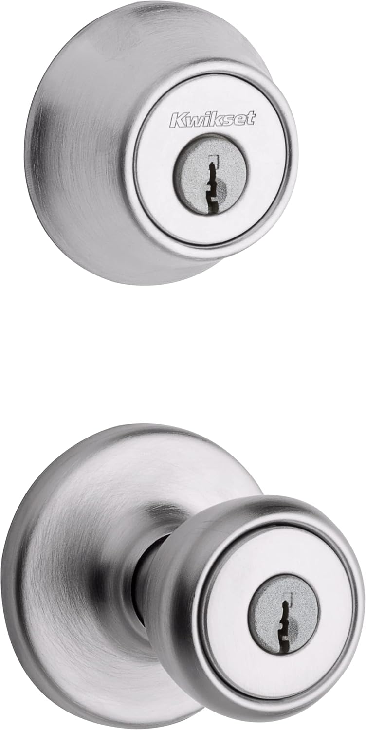 Kwikset Kwikset 690 Tylo Entry Knob and Single Cylinder Deadbolt Combo 1Pack Satin Chrome  - Image 1