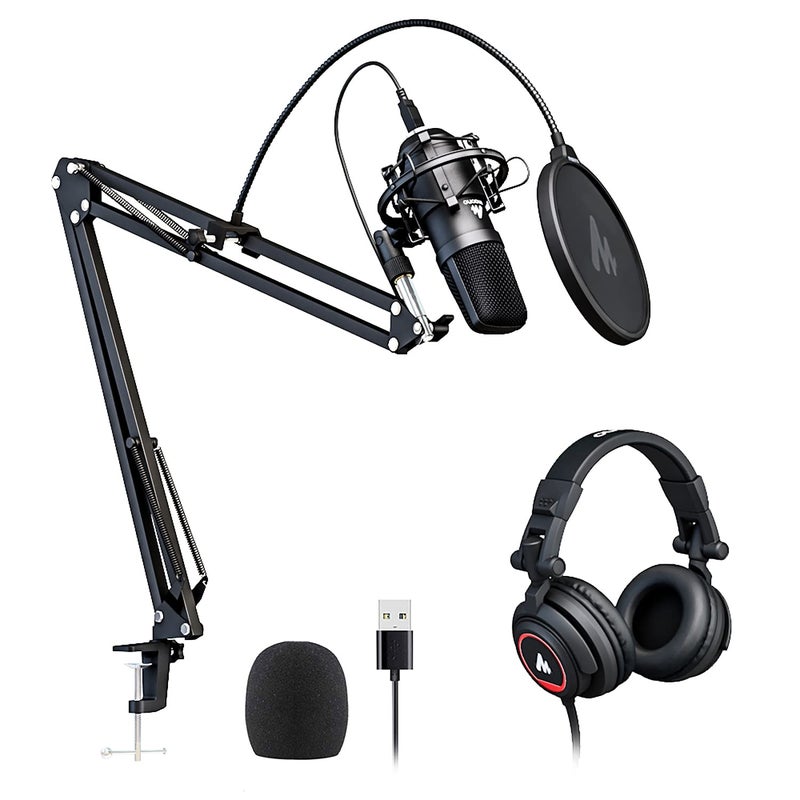 MAONO Microphone with Studio Headphone Set 192kHz/24bit Vocal Condenser Cardioid Podcast Mic Compatible with Mac and Windows, YouTube, Gaming, Live Streaming, Voice-Over (AU-A04H) - Image 1
