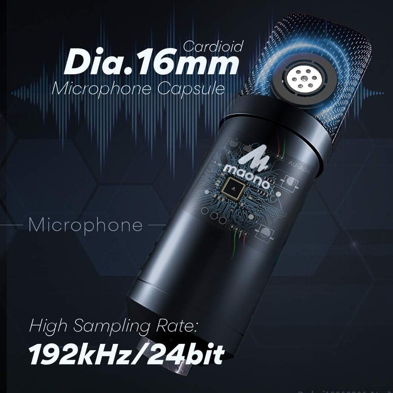 MAONO Microphone with Studio Headphone Set 192kHz/24bit Vocal Condenser Cardioid Podcast Mic Compatible with Mac and Windows, YouTube, Gaming, Live Streaming, Voice-Over (AU-A04H) - Image 2