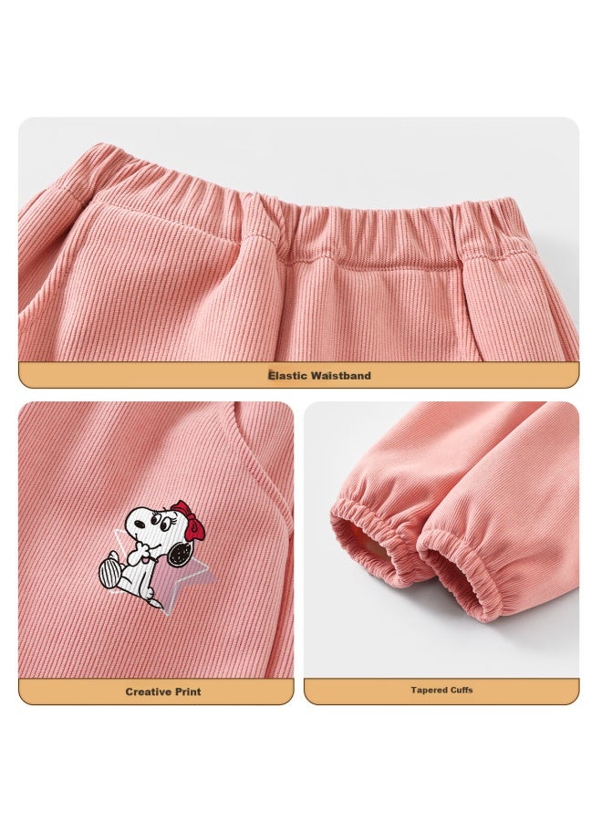 Snoopy Kids Autumn Winter Fleece-lined Corduroy Pants Fashionable Warm Comfortable Boys Girls Pink Sweetheart 140 - Image 3