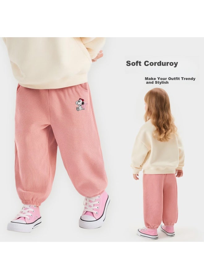 Snoopy Kids Autumn Winter Fleece-lined Corduroy Pants Fashionable Warm Comfortable Boys Girls Pink Sweetheart 140 - Image 2