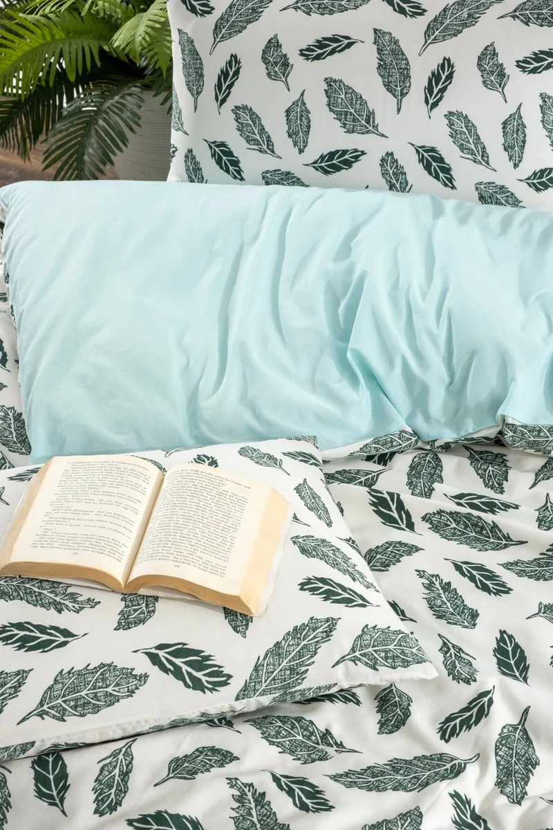 Valezium Leaf Single Patterned Duvet Cover Set with Elastic Sheet and 1 Pillowcase