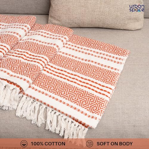 Urban Space Handmade Pure Cotton Sofa Throw Blanket, Soft Decorative Throw for Living Room, Sofa, Chair and Couch, Reversible and Breathable Throw with Tassels (Size- 125 cm x 150 cm, Boho Red&White) - Image 4