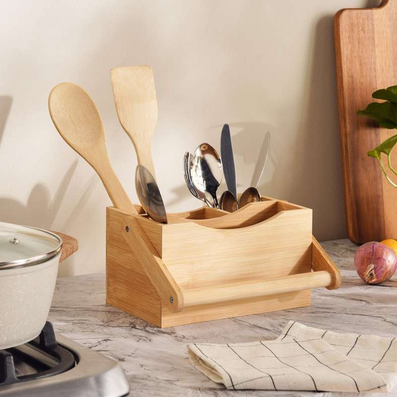 Pan Home Natura Bamboo Cutlery Caddy 22x14x12.5cm -Natural