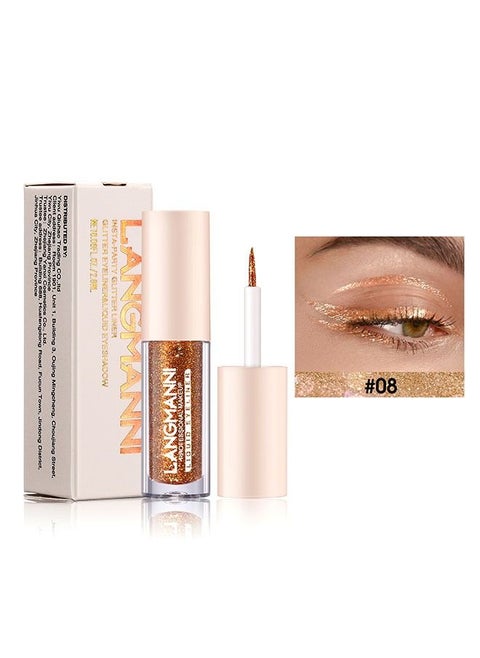 Liquid Glitter Eyeshadow, Long Lasting, Quick Drying, Easy to Apply, Loose Bling Glitter Diamond Pigmented Glue for Eye Crystals Makeup 08