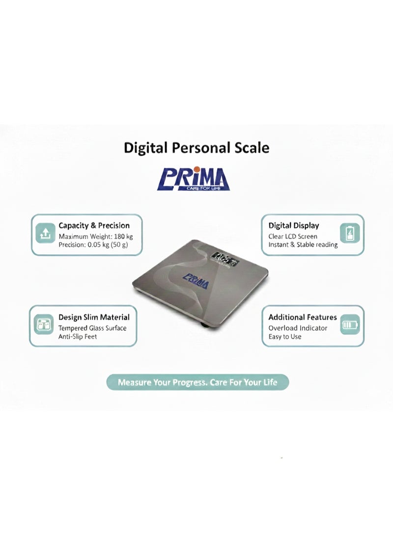 PRIMA Weight tracking is easier with a digital home scale. It provides a clear and consistent reading and features a tempered glass design, making it safe for everyday use. - Image 3