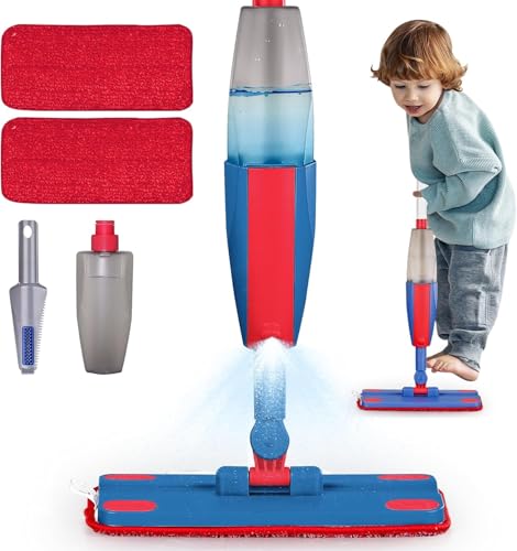 AGRASIV Kids Spray Mop Real with Sprayer 2PCS Mop Pads Toddler Cleaning Tool Real Works for Realistic Housekeeping Cleaner Pretend Play Toys Montessori Mini Mop Sweeper for Kids Aged 3 - Image 1