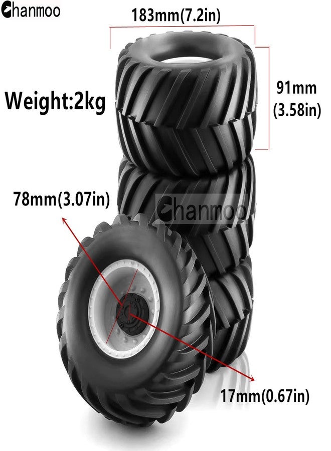 Chanmoo 1/8 RC Monster Truck Tires and 17mm Hex Wheels Rims Rubber Buggy Tyres for 1:8 Scale Off Road Truck Car Kaiju Tmaxx E-Revo 3.3 Arrma Kraton 6S Typhon 3S Traxxas Maxx HPI Redcat 4PCS (Black) - Image 2