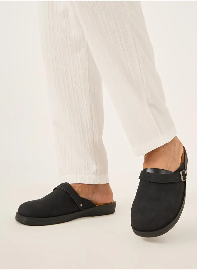 Styli Styli Faux Leather Slip On Clogs with Buckle Detail